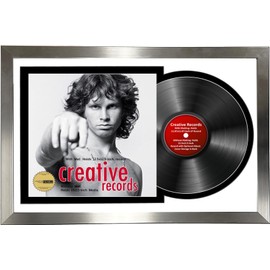Creative Picture Frames 16x24 Stainless Steel Finish 12-inch Jukebox Record Frame with White-Black Double Matting, Displays both Album Cover and LP including installed Wall hangers