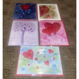 Playing With Paint Set of 5 Valentines, Hearts, Anniversary, Blank Watercolor Artist Cards In A Box