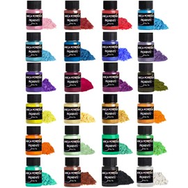 Luckymica Mica Powder, 24 Colors Pearlescent Pigment Powder for Epoxy Resin, 240g Pearl Pigment Set​​ for Soap Making, Bath Bomb, Candle Making, Art Crafts, Lip Gloss, Nail Polish, Dye