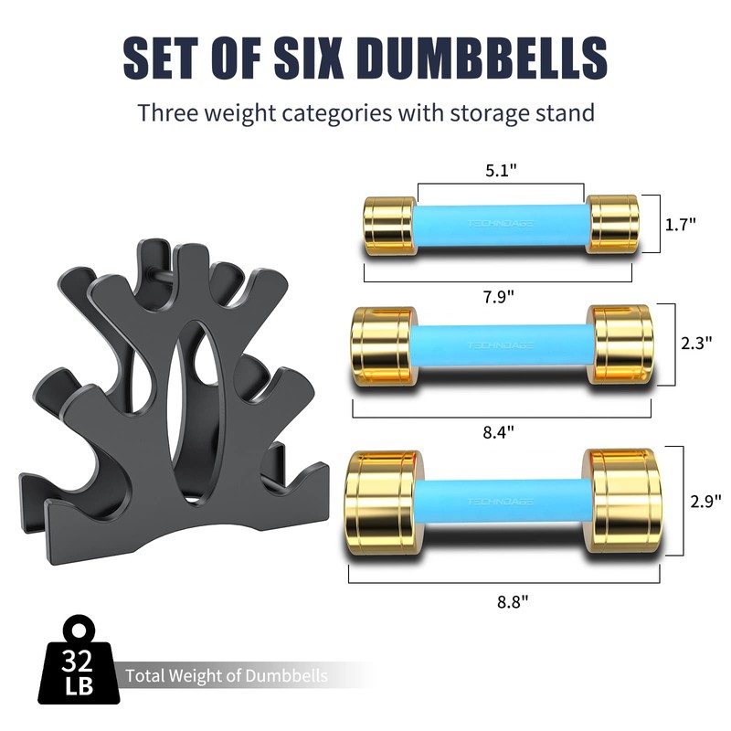 TECHNOAGE Round Dumbbell Sets with Steel Handle, Odorless Neoprene rubber