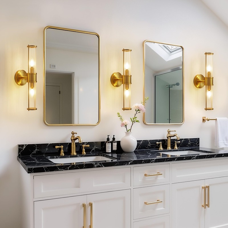 Linour Brushed Gold Wall Sconces Set of 2, Modern Bathroom