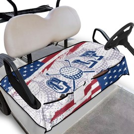 Knextrepoy American Flag Golf Ball Golf Cart Seat Covers for 2-Person Seats Golf Cart Towel Seat Covers Universal Breathable Golf Cart Seat Blanket with 4 Front Pockets for All Season