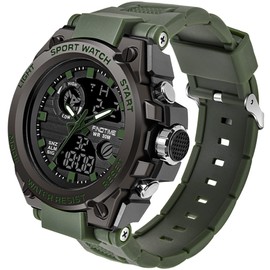 Military Watch Men's Sports Watch Outdoor Tactical Watch Digital 5 ATM Waterproof Watches Men Alarm Clock Stopwatch Wrist Watch Calendar Countdown Date, A-Green
