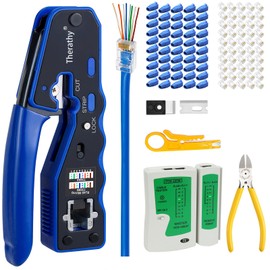 Therathy Pass Through RJ45 Crimp Tool Kit, Ethernet Crimper Kit Cat5e Cat5 CAT6 Crimping Tool Kit