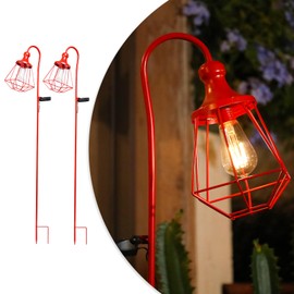 Solar Lights Outdoor Decorative Solar Retro Metal Lantern Yard Stake Decorative Path Light for Walkway Pathway Lawn Patio Yard Decorations Red 2 Pack