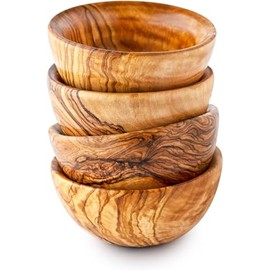 Forest Decor Olive Wood Mini 3" Bowls for Snacks - Set of 4 - Natural Wooden Small Natural Bowls - Handcrafted Bowl for Nuts Candy Fruits Appetizer - Rustic Decorative Kitchenware for Home