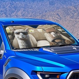 Tuoxiukan Cute Alpaca Car Windshield Sun Shade Foldable Animal Automotive Front Windshield Sunshade for UV Protection Heatshield Sunshade Easy to Install
