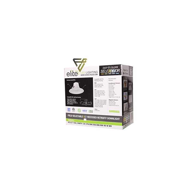 Elite REL637-CCT Series LED Retrofit Baffle Trim, Color SeleCCTor 2700K/3000K/3500K/4000K/5000K