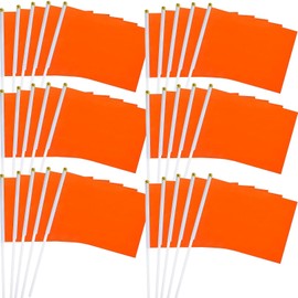 50 Packs Mini Small Flags Orange Hand-hold Orange Flags on Sticks Solid Color DIY Referee Party Parade Celebration Sports School Events Festival Birthday Decoration 5.5 x 8.2in