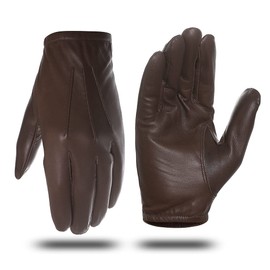 Harssidanzar Mens Thin Unlined leather police duty gloves GM031,Saddle, Size XL