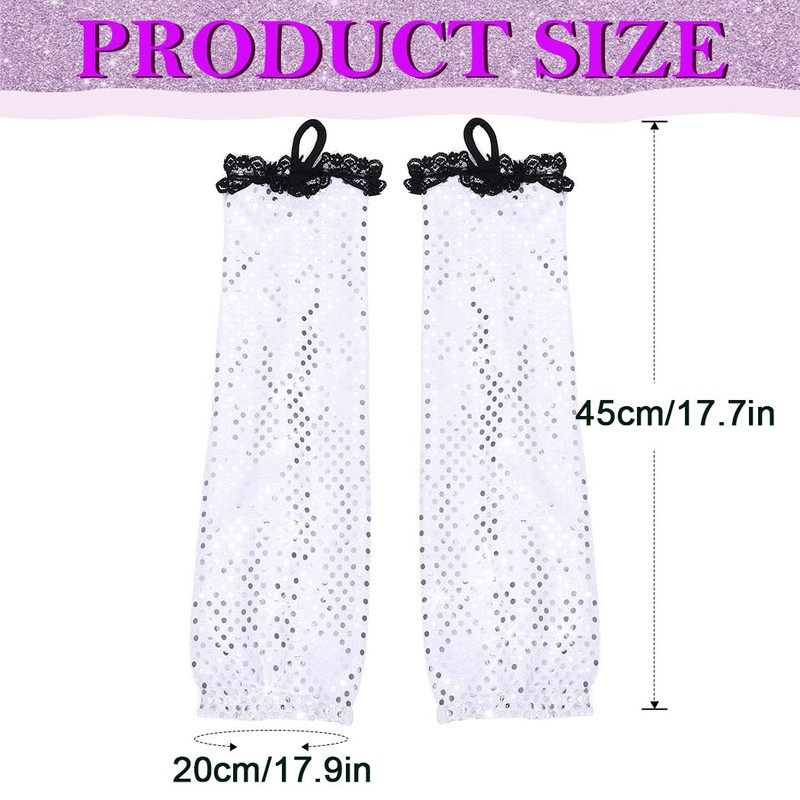 GEMILY Fingerless Rave Gloves Opera Sequin Gloves for Women(Silver)
