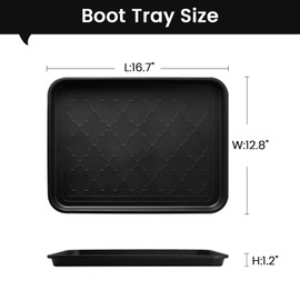 PETABBY Boot Tray 2 Packs All Seasons Multi-Purpose, Waterproof Boot Trays for Entryway Indoor & Outdoor, Non-Slip Shoe Tray, 16.7"x12.8",Black