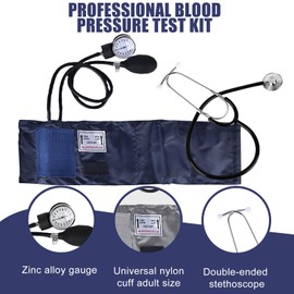 Manual Blood Pressure Cuff and Stethoscope Kit, Professional Upper Arm Aneroid Blood Pressure Monitor with Single Head Stethoscope, Adult Cuff, Pump Ball, Carry Bag for Home (Black)