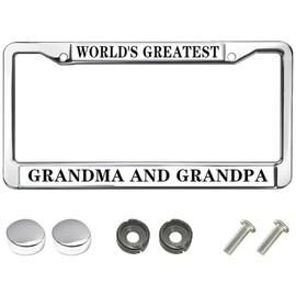 Family License Plate Frame Gifts Tags World's Greatest Grandma and Grandpa Safe Universal Fit All US License