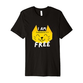 I AM Free | Kitty Cat Face Lovers Bible Verse Premium T-Shirt