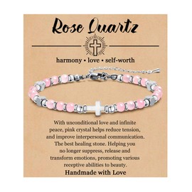 BOMAIL Dainty Cross Bead Bracelet for Women - Tiny Gemstone Beaded Bracelets Cross Chain Bracelet Christian Bracelet for Women Confirmation Baptism Christian Faith Religious Jewelry