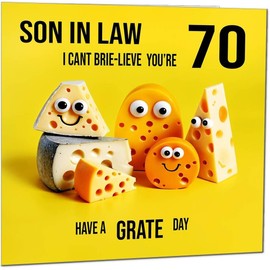 70th Son in Law Birthday Card - Cheese Pun Funny Son-in-laws Birthday Card for 70 Year old Seventy, Seventieth