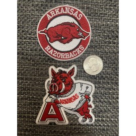 (2) Arkansas Razorbacks HOGS RARE  Iron-On Patches patch lot  3" X 2.5 & 2.5”