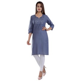 Ramkudi playera india de algodón bordado liso para mujer, Pigeon, XL