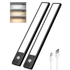EZVALO Under Cabinet Lighting Wireless, 3 Color Temps Motion Sensor Lights Indoor, 62 LED Rechargeable Under Cabinet Lights, Dimmable Under Counter Lights for Kitchen, Closet, Stairs (2 Pack)