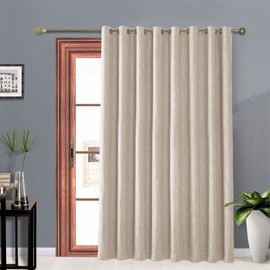 Melodieux Elegant Cotton Wide Blackout Curtains for Sliding Glass Door Living Room Thermal Insulated Grommet Drapes, 100 by 96 Inch, Beige (1 Panel)