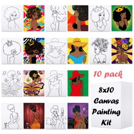 VOCHIC 10 Pcs Sip and Paint Kit, Pre Drawn Canvas for Painting Adult Party Supplies, Stretched Outline Canvas Painting Set for Girls Night, Couple Date Night Game, Beginner Party Favor(8x10)