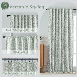 OVZME Sage Green Medallion Blackout Curtains for Bedroom 63 Inch Length 2 Panels, Thermal Insulated Double Layer Blackout Curtain for Living Room, Rod Pocket Back Tab Window Drapes, 52Wx63L Inches