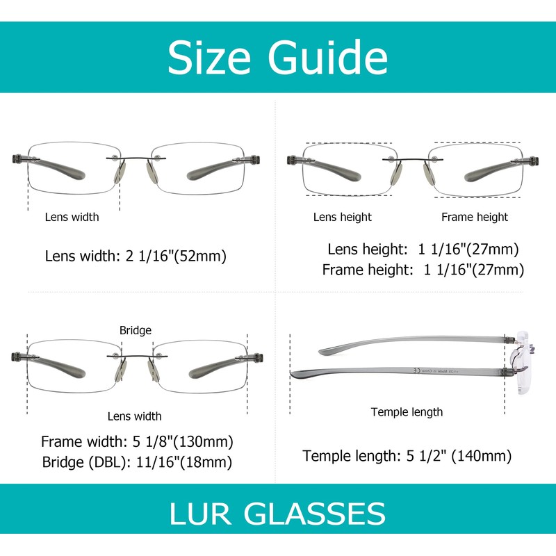LUR READING GLASSES 7 pack Small Lens Rimless Readers (Yellow