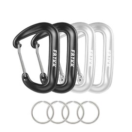 2PCS Carabiner Clips, 12kN (2697 lbs) Heavy Duty Caribeener Clip, 3" Aluminum D Ring Shape Carabeaners with 2PCS Keyrings Keychain Hook for Camping Hiking Backpack Locking Dog Leash (2 Black+2 Silver)