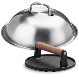 FuPatio 12 Inch Melting Dome with Round Cast Iron Smash Burger Press for Blackstone Griddle, Commercial Grade Heavy Duty Griddle Dome and Cast Iron Grill Burger Press for Flat Top Griddle Grill