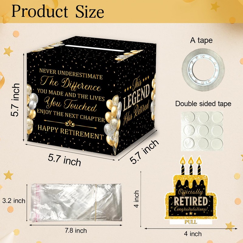 ChillHui Retirement Black and Golden Money Gift Box, Retired Birthday