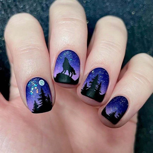 24Pcs Dark Night Press on Nails Extra Short Square WLGDLH