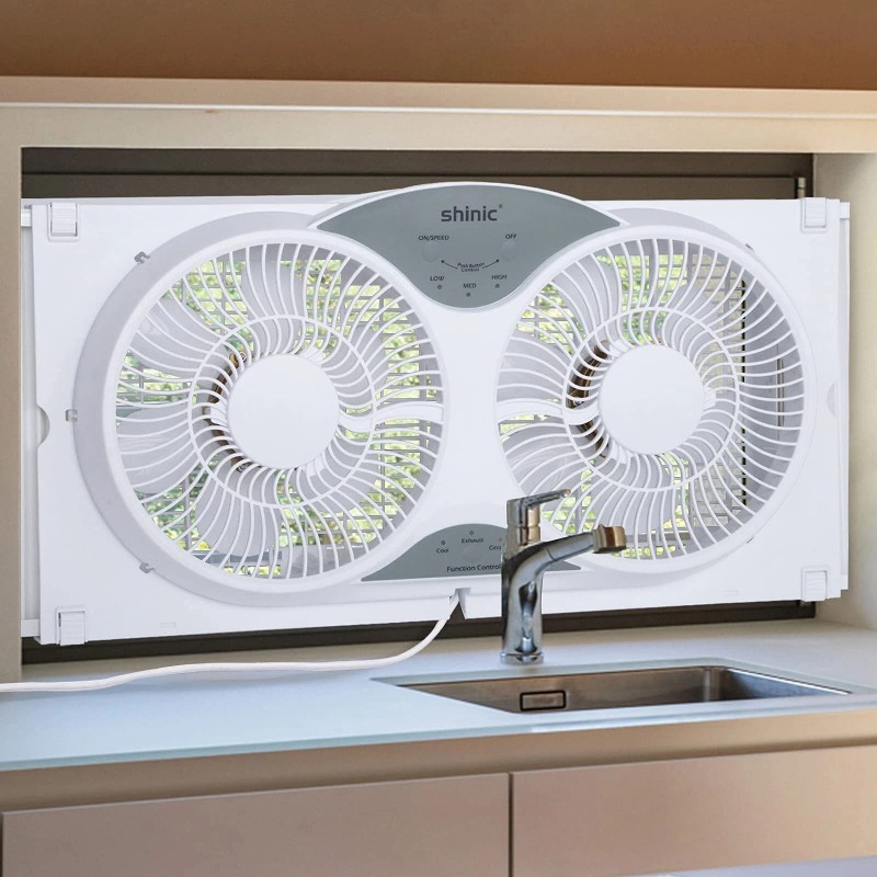 shinic Window Fan with Reversible Airflow Quiet, Twin 9" Blades,