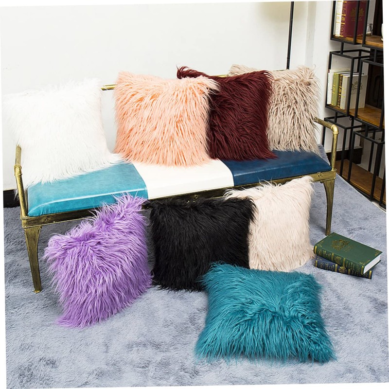 Mobestech 45x45cm Sheepskin Pillowcase Plush Pillow Cover for Winter Decorative