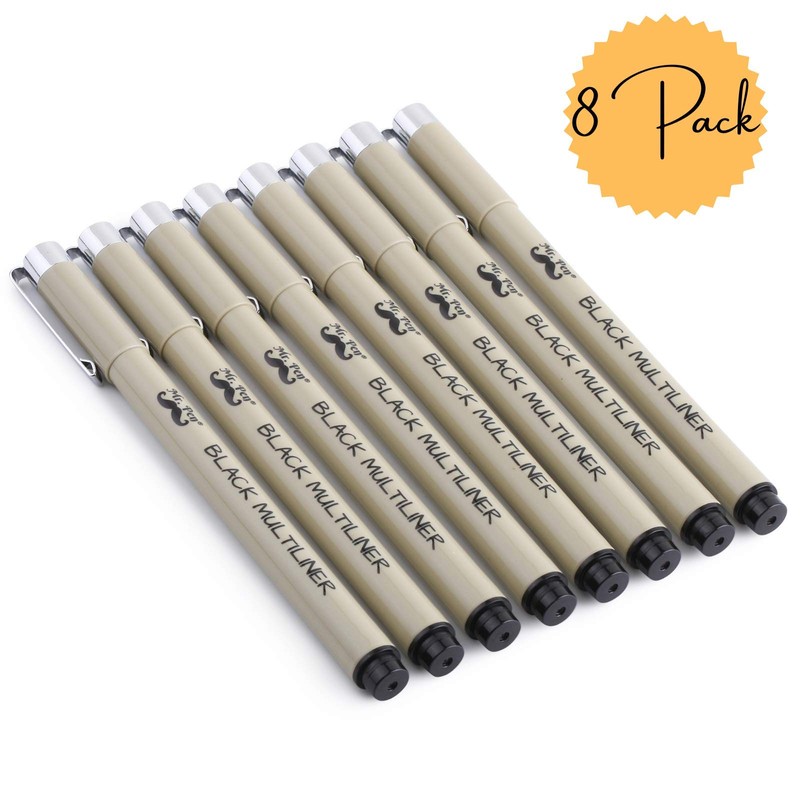 Mr. Pen- Drawing Pens for Artists, 8 Pack Black Multiliner/Fineliner