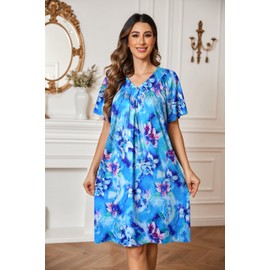 Ekouaer Womens House Dress Floral Print Moo Moos Nightgowns Moomoo Dresses Mumus with Pockets Floral Blue L