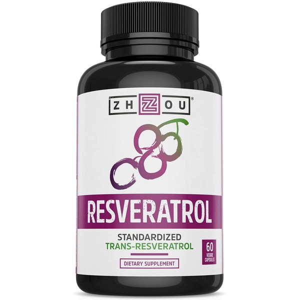 Zhou Resveratrol Supplement | Healthy Aging, Immune System & Heart Health Support | Powerful Antioxidant Benefits | 30 Servings, 60 Veg Caps