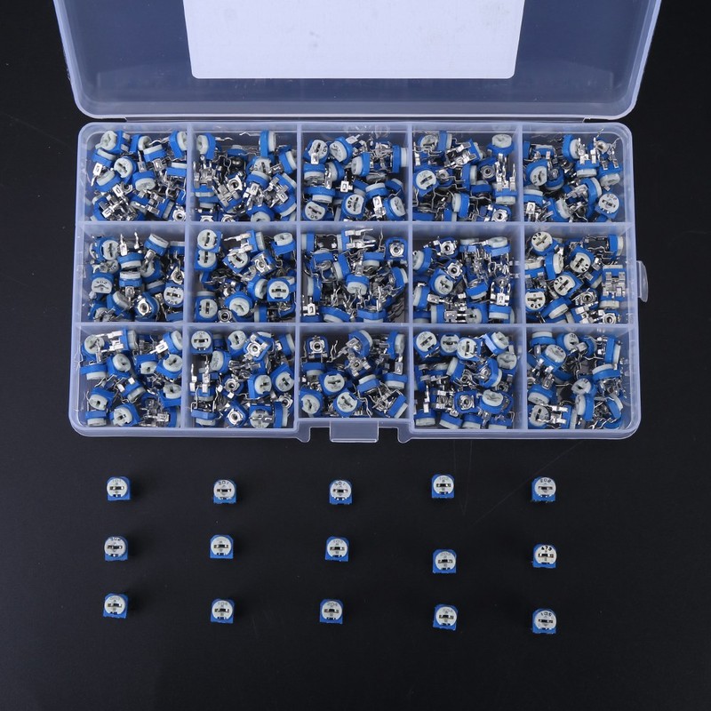 375Pcs 15 Values Potentiometer Variable Resistor Assortment Kit with Box