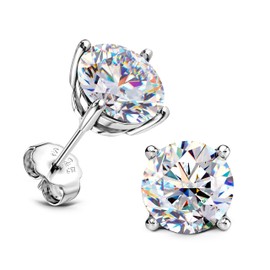 Moissanite Stud Earrings : 18K White Gold Plated Solid 925 Sterling Silver Earring Hypoallergenic Dainty Flat Back Stud Earrings Jewelry for Women Men D Color VVS1 Clarity 1.6ct