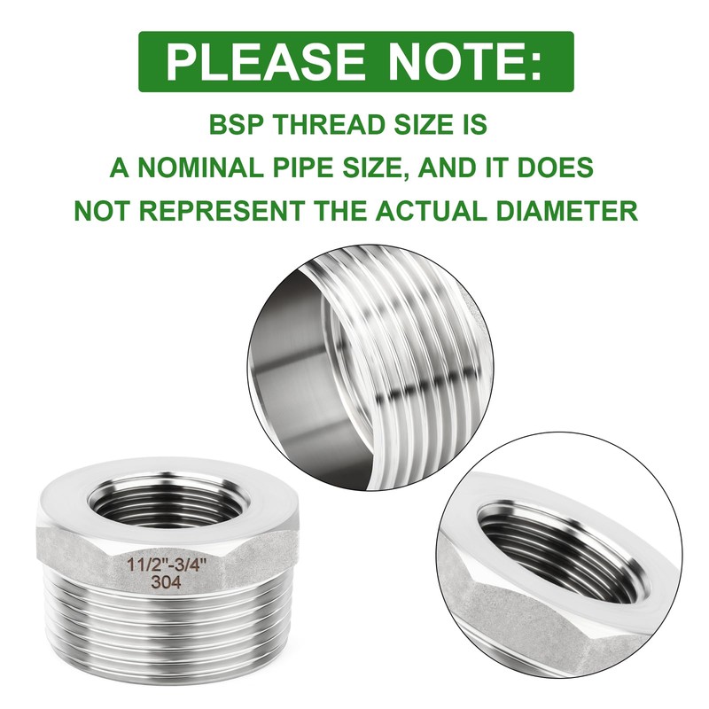 TAISHER 2 Pieces 304 Stainless Steel Reducing Hex Socket 1-1/2"