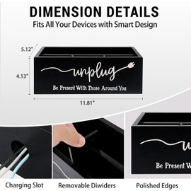 Bamboo Wood Phone Box – Unplug from Phones, Tablets, and Electronics for Study, Meetings, and Family Time, Phone Holder Organizer with Charging Holes, Farmhouse Style, Holds Up to 18 Phones-Black