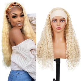 613 Blonde Headband Wig Human Hair Deep Wave 24 Inches Human Hair Headband wig None Lace Front Wigs Human Hair Wig for Black Women Wear and Go Wig 150% Density wig?#613,DP,24Inch)