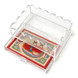 Clear Acrylic Trays for Needlepoint with Insert Drawer 5" x 7", HKKZYT Small Scalloped Acrylic Tray Organizer for Photos, Art, Napkin, Fabric, Messages Display Basket