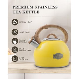 Tea Kettle for Stovetop, 2.7 Quart Loud Whistle Stovetop Teapots,Food Grade Stainless Steel Tea kettles for Stove Top with Anti-hot Ergonomic Handle,Suitable for All Heat Sources,Yellow