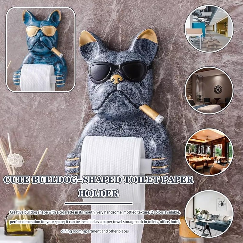 Tissue Roll Dispenser Cute Bulldog-Shaped Toilet Paper Holder, Creative Wall