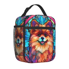 Novgift Pomeranian Stained Dog Breed Glass Art Insulated Lunch Box For Women Man, Portable Lunch Bag Reusable Cooler Tote For Office Work Travel Picnic Camping Beach