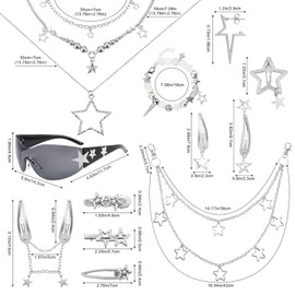 IHFAIO Y2k Accessories, 17 Pcs Y2K Set, Y2K Sunglasses, Star Necklace, Earrings, Pant Chain, Hair Clips, Bracelet, Y2K Accessories Women