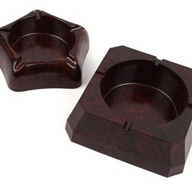 Small Round Wood Pattern Plastic Ashtray - Clean Design Desktop Type Easy Cleaning 4ea