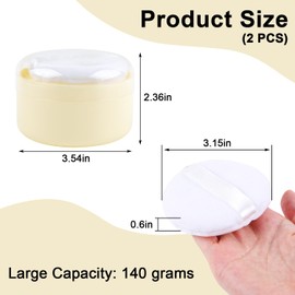 ASUNFO 2 Pcs Large Body Powder Puff and Container with Sifter Baby After-Bath Empty Powder Puffs Case Talcum Powder Box for Women Beach Travel Home Yellow