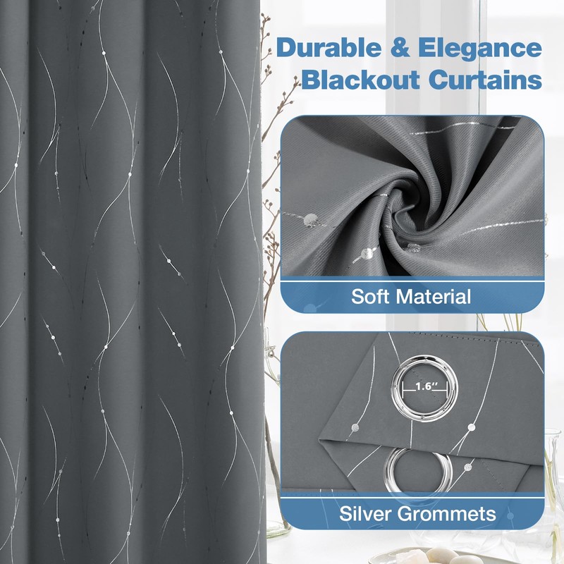 BUHUA Blackout Curtains for Bedroom 2 Panels Set, Grommet Thermal
